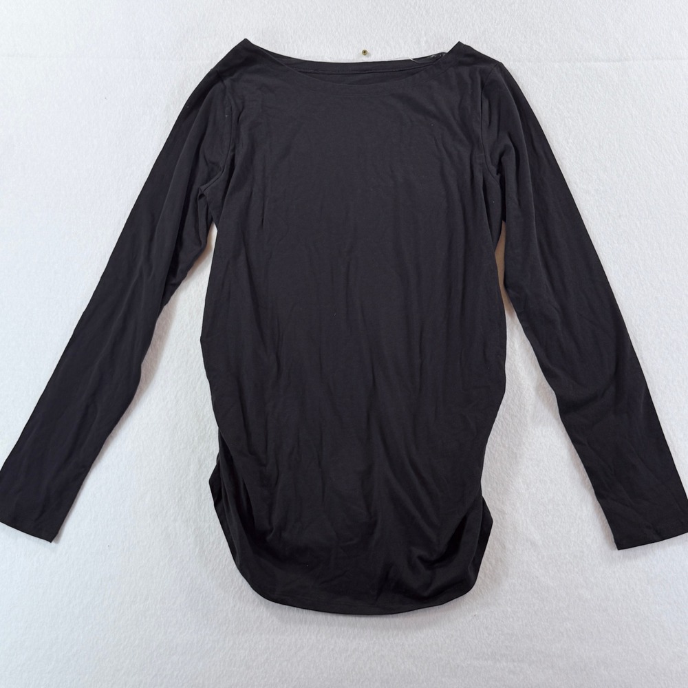 NEW Isabel Maternity Top Womens Medium Black Ruched Side Long Sleeve Boat Neck
